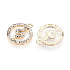 ラックメッキ合金ラインストーンペンダント  フラットラウンドと蛇  カドミウムフリー＆ニッケルフリー＆鉛フリー  ゴールドカラー  ミックスカラー  18x15x2mm  穴：1.6mm&nbsp;PALLOY-T091-21M-G