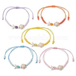 Adjustable Ocean Starfish Turtle Natural Mixed Gemstone & Glass Seed Beads Braided Bracelets&nbsp;BJEW-MZ00324