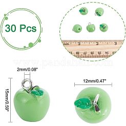 不透明樹脂チャーム30個  プラチナトーンの鉄ループ付き  りんご  ライムグリーン  15x12mm  穴：2mm&nbsp;RESI-CA0001-32B