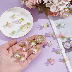 84個 7色透明アクリル＆ABSプラスチックパールペンダント  花のチャーム  鉄パーツ  ゴールドカラー  ミックスカラー  19mm  穴：2.5mm  12個/カラー&nbsp;PALLOY-ME00037