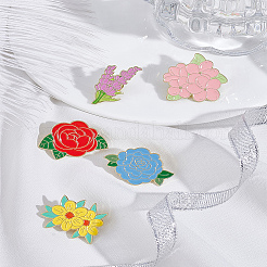 5Pcs 5 Styles Flower Enamel Pins&nbsp;JEWB-LP0004-32