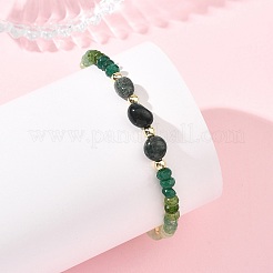 Dyed Natural Malaysia Jade & Moss Agate & Prehnite Nuggets & Rondelle Beaded Bracelets for Women&nbsp;BJEW-JB14090-02