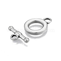 変色しない201ステンレススチールトグル留め具  リング  ステンレス鋼色  バー：7x17x2.5mm  穴：2mm  リング：17.5x13.5x2mm  穴：3mm&nbsp;STAS-N099-21