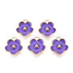 ライトゴールドメッキの合金エナメルペンダント  花  青紫色  13x11.5x3mm  穴：1.6mm&nbsp;ENAM-R136-16D