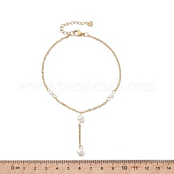 Round White Shell Pearl Tassel 304 Stainless Steel Cable Chain Anklets for Women&nbsp;AJEW-AN00782