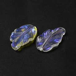 染色および加熱ガラスのペンダント  ABカラー  羽の葉  クリアAB  28x17x3.5mm  穴：1.2mm&nbsp;X1-GLAA-B009-06H