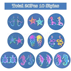 20Pcs 10 Styles Ion Plating(IP) 201 Stainless Steel Etched Metal Embellishments Pendants&nbsp;STAS-FS0001-52