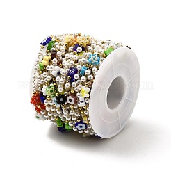 手作りの花とプラスチックのビーズチェーン  イオンプレーティング（IP）316サージカルステンレスチェーン  ハンダ付け  スプールで  18KGP本金メッキ  ラウンド：2.5~3mm  花：6~8x3mm&nbsp;CHS-I019-07G-01