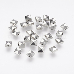 CCBプラスチックビーズ  多面カット  正方形  プラチナ  7x7x4mm  穴：1.5mm&nbsp;CCB-J035-085P