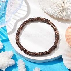女性と男性のための天然ココナッツディスクストレッチブレスレット  ココナッツブラウン  内径：2-1/4インチ（5.7cm）  ビーズ：5x2~5mm&nbsp;BJEW-JB10255