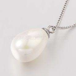 304 Stainless Steel Shell Pearl Beaded Pendant Necklaces&nbsp;NJEW-JN01306