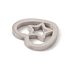 変色しにくい304ステンレススチール製リンクリング  鏡面仕上げ  スターとハート  ステンレス鋼色  9x10x1mm&nbsp;STAS-G297-05P
