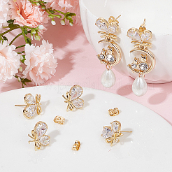 4 Pairs Brass Micro Pave Clear Cubic Zirconia Stud Earring Findings&nbsp;KK-BBC0011-71