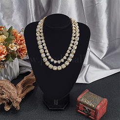 2Pcs 2 Styles Zinc Alloy Pave Square/Heart Clear Glass Tennis Necklaces for Womem&nbsp;NJEW-SP0001-08G