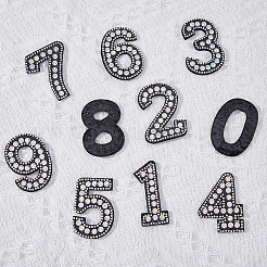 10個の数字樹脂ホットフィックスラインストーン  背面のホットメルト接着剤  数0~9  クリスタルAB  51~57x23~43x3.5mm&nbsp;DIY-HY0001-07