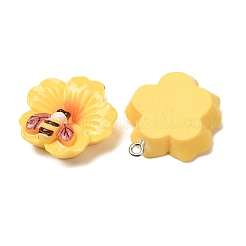 不透明樹脂ペンダント  蜂のチャーム付き花  プラチナ鉄ループ付き  ミックスカラー  17x16x9mm  穴：2mm&nbsp;RE-CBA49A8-08