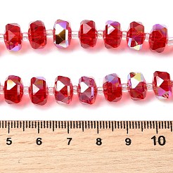 透明電気メッキガラスビーズ連売り  パール光沢メッキ  多面カット  ロンデル  レッド  9x6mm  穴：1.2mm  約60個/連  19.69''（50センチメートル）&nbsp;EGLA-P062-01A-HR06