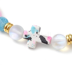Synthetic Moonstone & Frosted Natural Weathered Agate Beads Stretch Bracelets for Women&nbsp;BJEW-JB11333-05