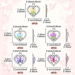20個5スタイルプラチナ合金ガラスペンダント  樹脂と  花と蝶のハート  ミックスカラー  21.5~22x21x4~4.5mm  穴：2.3mm  4個/スタイル&nbsp;FIND-YW0007-61