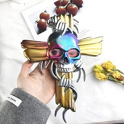 DIY 十字架と頭蓋骨の壁飾りシリコン像型  肖像彫刻樹脂鋳造鋳型  UVレジン用  エポキシ樹脂ジュエリー作り  ディープスカイブルー  260x203x21mm&nbsp;SIMO-H010-13