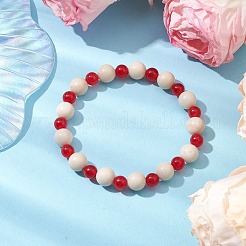 Natural Fossil & Dyed Malaysia Jade Round Beaded Stretch Bracelets for Women&nbsp;BJEW-JB10824