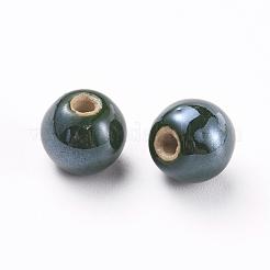 釉薬をかけた磁器ビーズ  光沢のあるセラミックビーズ  ラウンド  濃い緑  12mm  穴：2~3mm&nbsp;PORC-D001-12mm-01