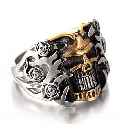 Two Tone Skull Head Men's Stainless Steel Finger Ring&nbsp;PW-WG11803-02