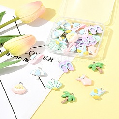 夏をテーマにした樹脂ペンダント28個、8つのスタイル  プラチナ鉄ループ付き  混合図形  ミックスカラー  17~24.5x15~25x6~7mm  穴：2mm&nbsp;CRES-FS0001-23