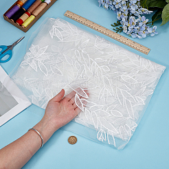 Polyester Bamboo Leaf Embroidered Lace Fabric&nbsp;DIY-WH0622-571