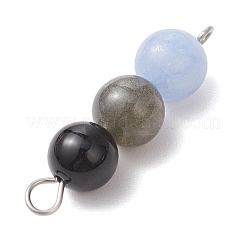 Dyed Natural Malaysia Jade & Black Onyx(Dyed & Heated) & Amethyst & Labradorite & Rose Quartz Round Beaded Connector Charms&nbsp;PALLOY-JF04052-01