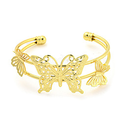 Butterfly Rack Plating Brass 2-Strand Open Cuff Bangles for Women&nbsp;BJEW-P322-01G