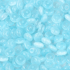600個のガラスシードビーズ  模造キャットアイビーズ  ロンデル  空色  6x3mm  穴：1mm&nbsp;SEED-PA0001-17A