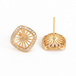 Brass Micro Pave Clear Cubic Zirconia Stud Earring Findings&nbsp;KK-S356-247-NF