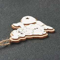 Christmas Theme Natural Wood Pendant Decorations&nbsp;HJEW-P010-15