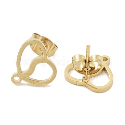 ハートイオンプレーティング（IP）304ステンレススチールスタッドピアス金具  カン付き  ゴールドカラー  11x11mm  穴：1.2mm  ピン：0.8x11mm&nbsp;STAS-I206-90G