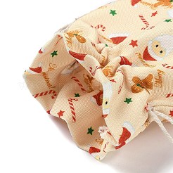 クリスマステーマの布プリント収納バッグ  巾着袋  長方形  ベージュ  20x15x0.4cm&nbsp;ABAG-F010-02C-04