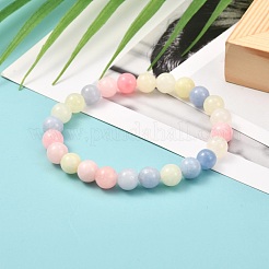 Natural White Jade(Dyed) Imitation Morganite Beads Stretch Bracelet for Men Women for Her&nbsp;BJEW-JB06990-03