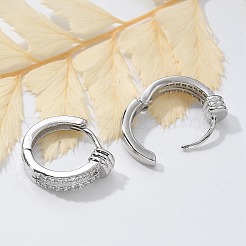 真鍮クリアキュービックジルコニアフープピアス  リング  プラチナ  13x3.5mm&nbsp;EJEW-Q014-19P