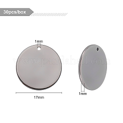 真鍮チャーム  刻印鏡面研磨仕上げの空白タグ  フラットラウンド  ガンメタ色  17x1mm  穴：1mm  30個/箱&nbsp;KK-BC0006-81B