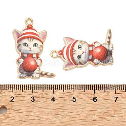 クリスマス合金エナメルペンダント  長持ちメッキ  ゴールドカラー  猫のチャーム  レッド  31x21x1.5mm  穴：2mm&nbsp;ENAM-K069-43A