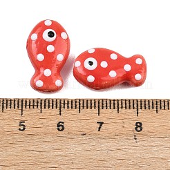 手作りの陶器ビーズ  手描きの陶器ビーズ  魚  ファミーユは磁器バラ  レッド  19x11~12x7.5~8mm  穴：2mm&nbsp;X-PORC-B009-03O