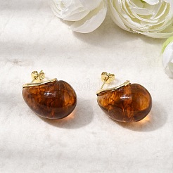 Teardrop Brass Resin Stud Earrings&nbsp;EJEW-P333-08G-02