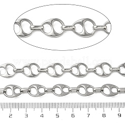 304ステンレススチール楕円リンクチェーン  溶接されていない  スプールで  ステンレス鋼色  13x10x1.8mm&nbsp;CHS-K023-09P