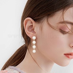 エナメル スマイリング フェイス ダングル スタッド ピアス  女性のための金メッキ真鍮ロングドロップイヤリング  ホワイト  50x10mm&nbsp;JE915C