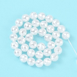 電気メッキガラスパールビーズ連売り  ラウンド  多面カット  ホワイト  11~11.5mm  穴：1.2mm  約37個/連  16インチ（40cm）&nbsp;LS-BSHE-C007-A01-02-1