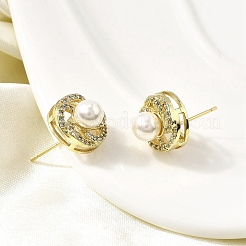 Brass Clear Cubic Zirconia Round Stud Earrings&nbsp;EJEW-L261-020G