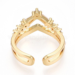 Brass Micro Pave Clear Cubic Zirconia Cuff Rings for Women&nbsp;KK-T074-15G