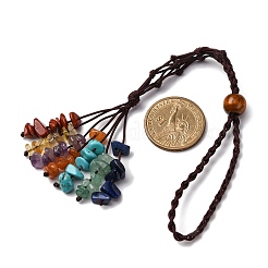 Chakra Theme Natural Red Aventurine & Green Aventurine & Red Jasper & Citrine & Amethyst & Lapis Lazuli & Synthetic Turquoise Tassel Pendant Decorations&nbsp;HJEW-JM03513