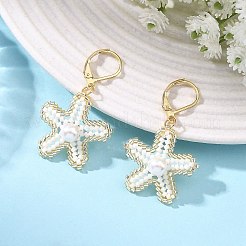 真鍮製シードガラスビーズのフレンチフックピアス  花  丸い貝パールビーズのダングルイヤリング  ライトゴールド  ミックスカラー  40x23mm&nbsp;EJEW-MZ00759