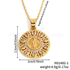 Vintage Brass Pave Cubic Zirconia Hollow Round Religion Virgin Mary Pendant Necklaces for Women&nbsp;LS-EZ3168-1